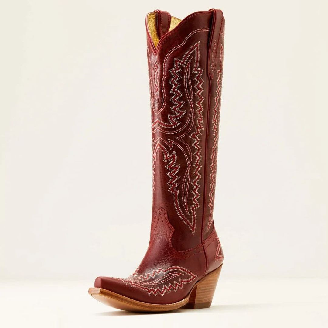 Women's Embroidered Knee-High Heeled Cowboy Boots Pointed Toe