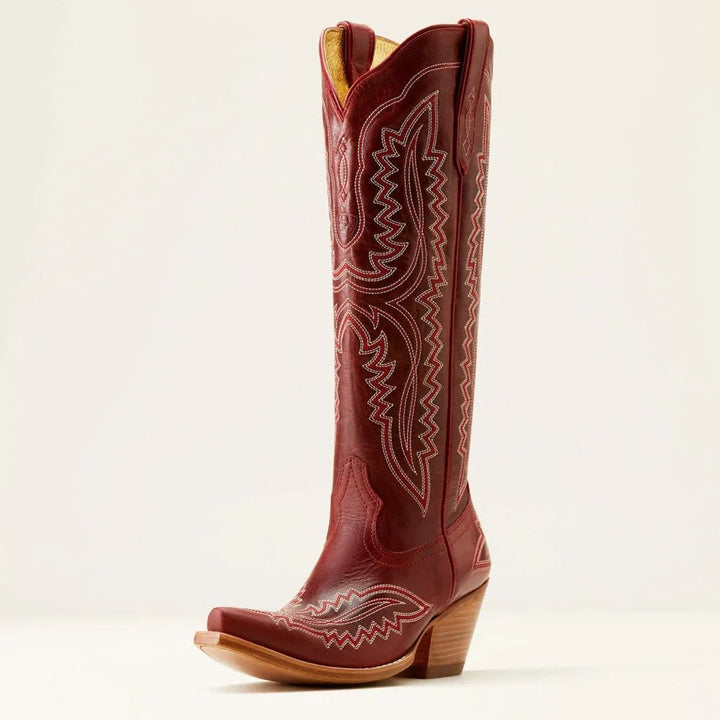 Women's Embroidered Knee-High Heeled Cowboy Boots Pointed Toe