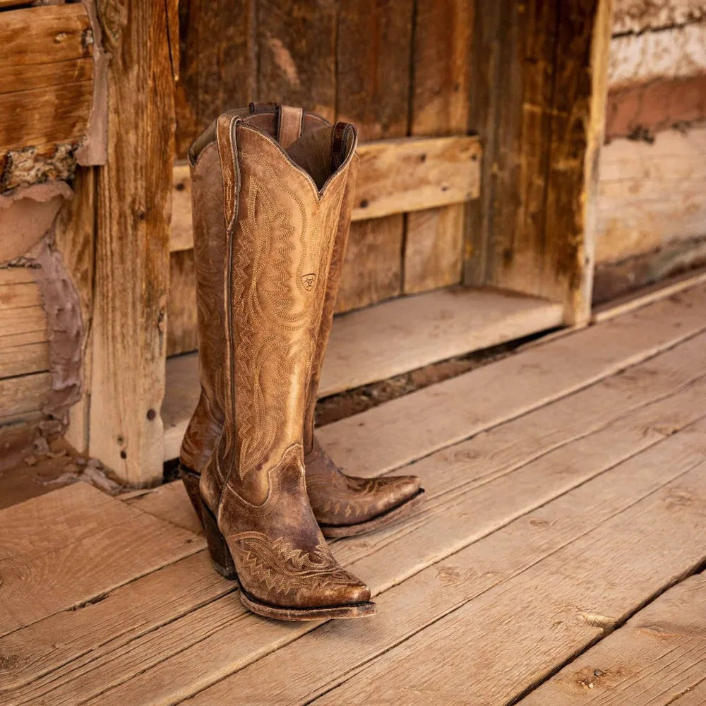 Women's Embroidered Knee-High Heeled Cowboy Boots Pointed Toe