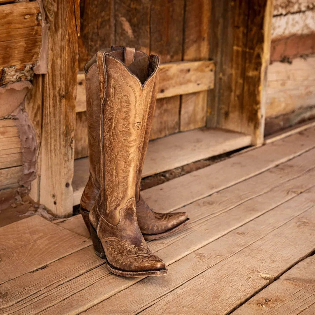 Women's Embroidered Knee-High Heeled Cowboy Boots Pointed Toe