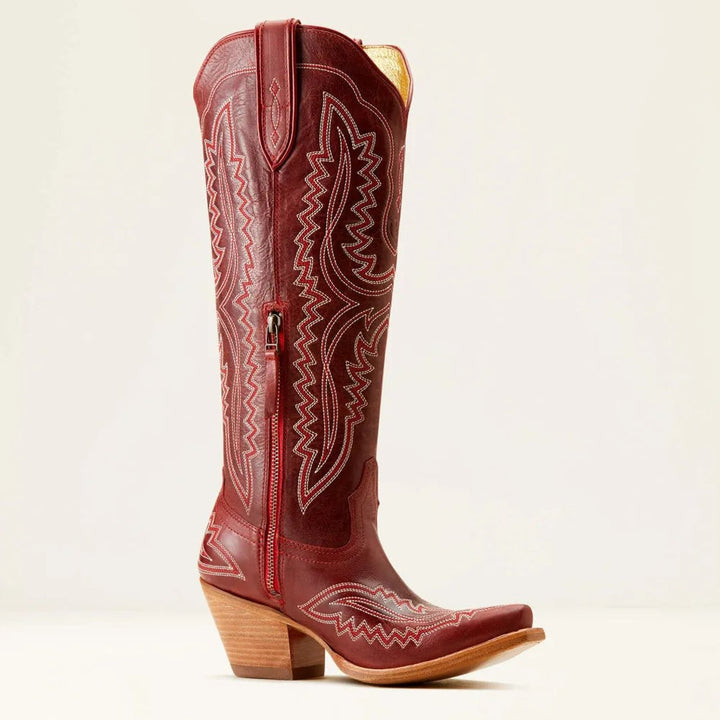 Women's Embroidered Knee-High Heeled Cowboy Boots Pointed Toe