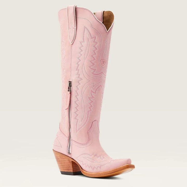 Women's Embroidered Knee-High Heeled Cowboy Boots Pointed Toe