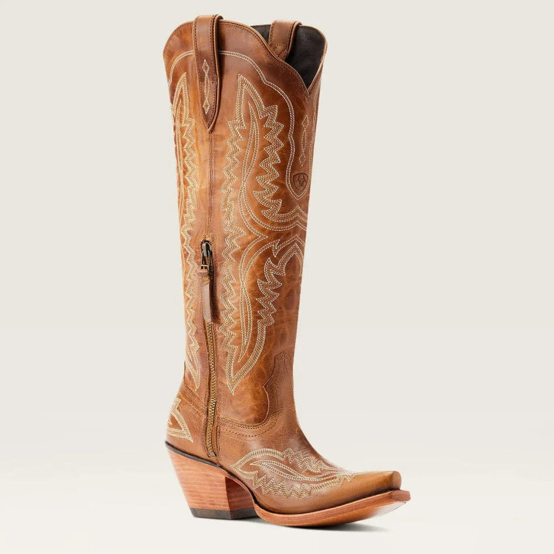 Women's Embroidered Knee-High Heeled Cowboy Boots Pointed Toe