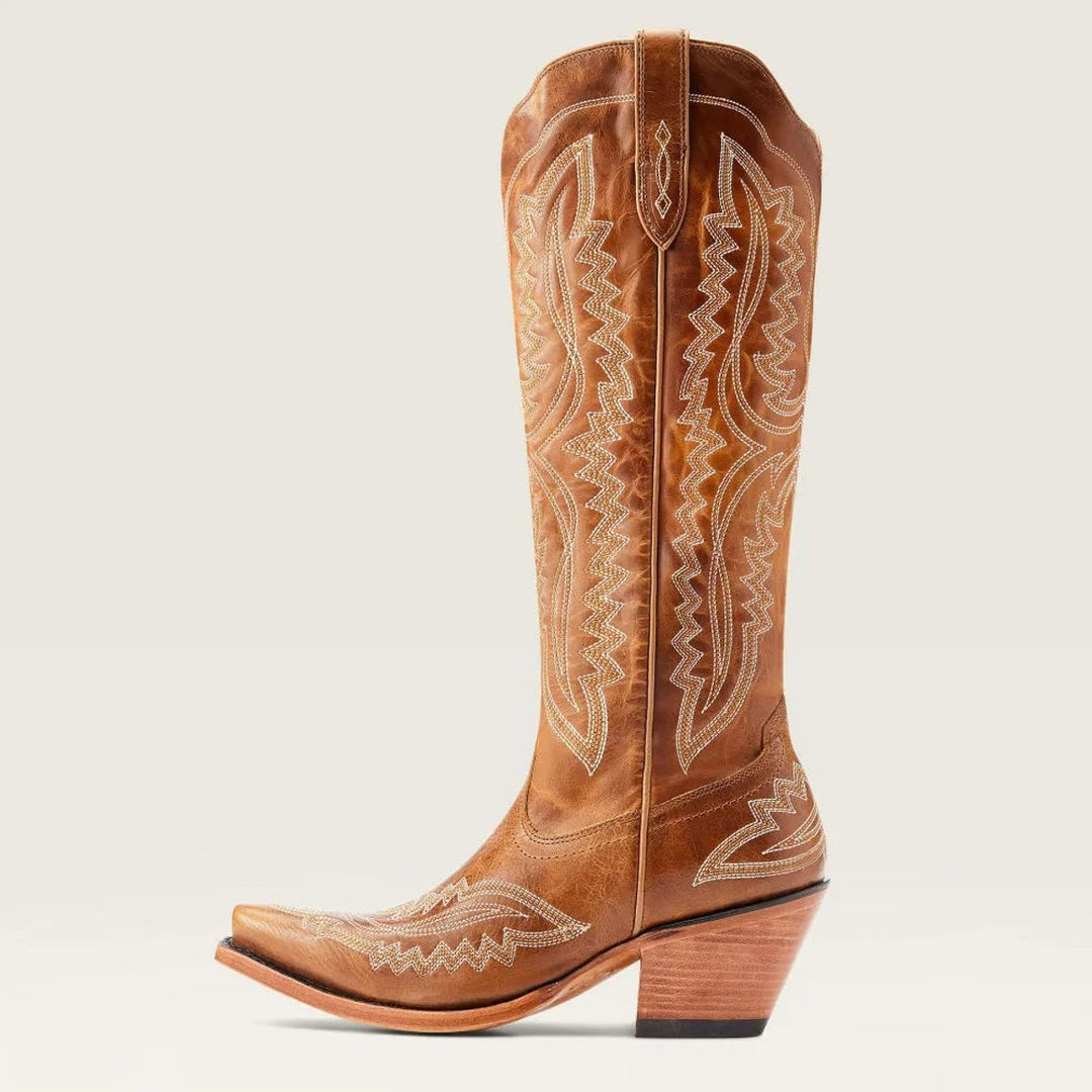 Women's Embroidered Knee-High Heeled Cowboy Boots Pointed Toe
