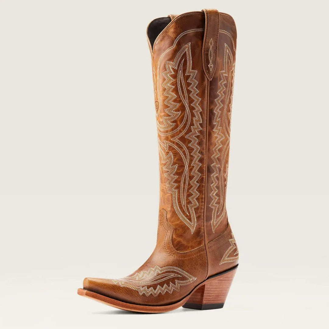 Women's Embroidered Knee-High Heeled Cowboy Boots Pointed Toe