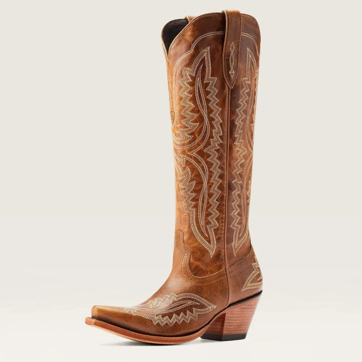 Women's Embroidered Knee-High Heeled Cowboy Boots Pointed Toe