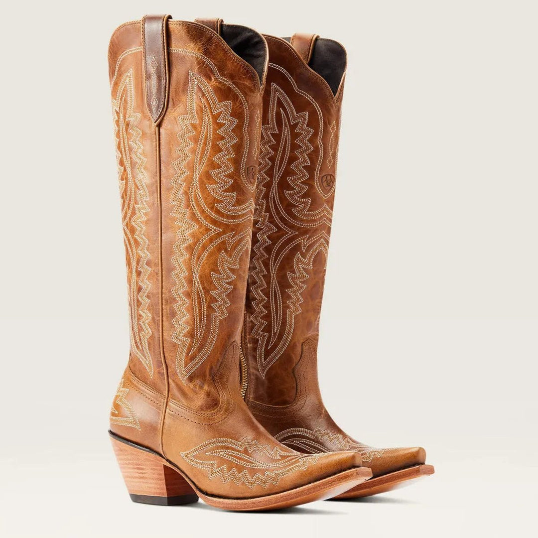 Women's Embroidered Knee-High Heeled Cowboy Boots Pointed Toe