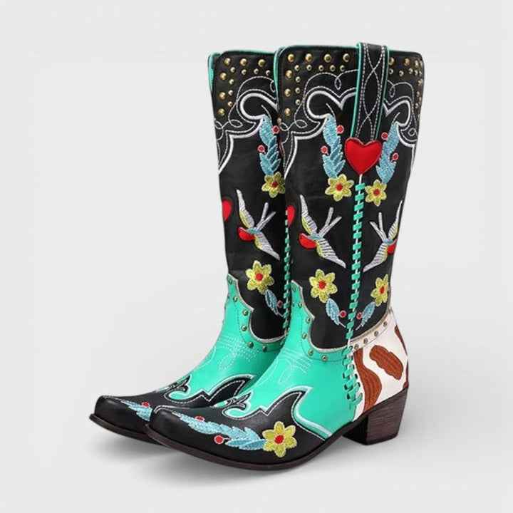 Women's Embroidered Knee-High Western Cowboy Block-Heel Boots