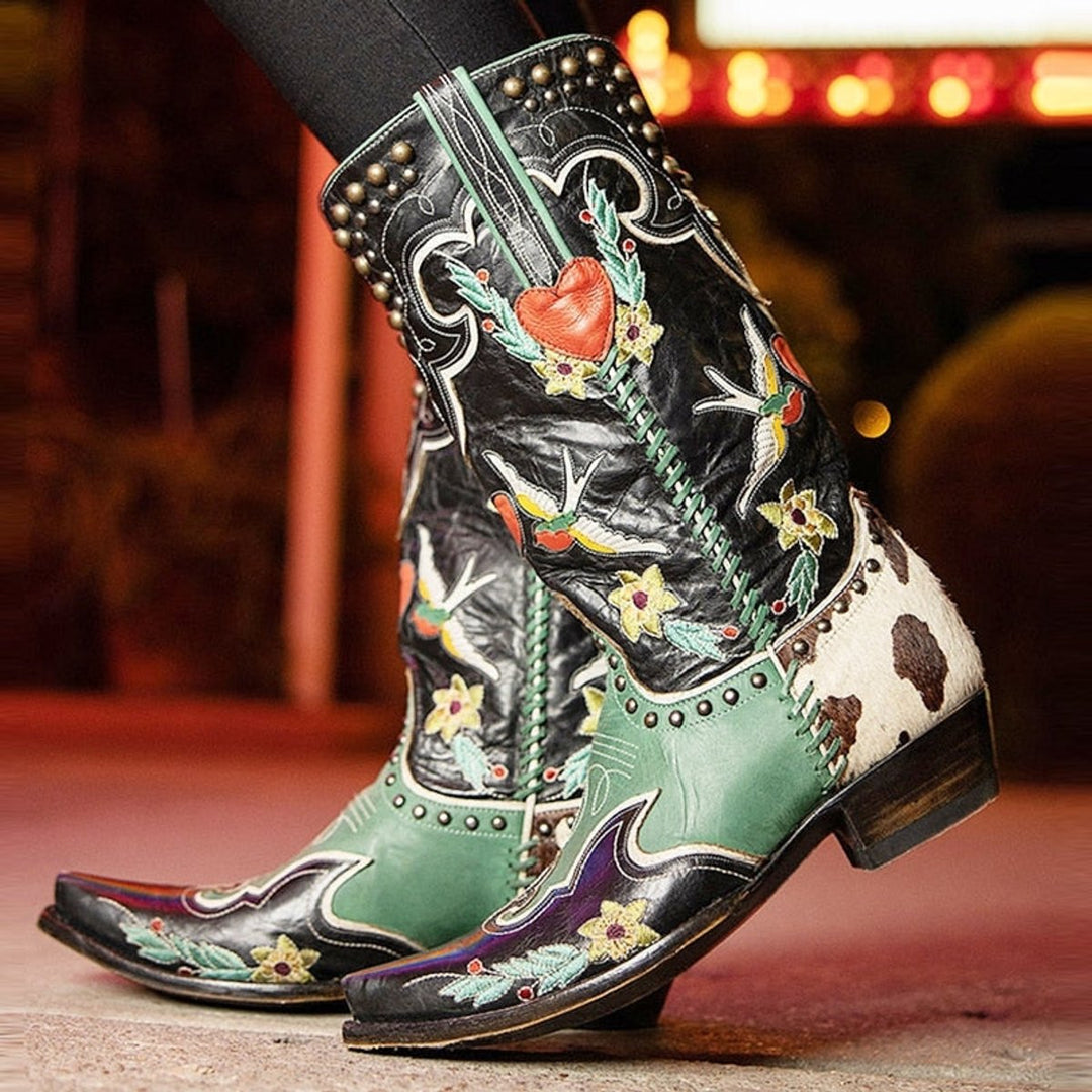 Women's Embroidered Knee-High Western Cowboy Block-Heel Boots