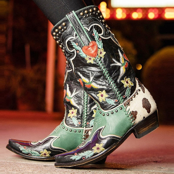 Women's Embroidered Knee-High Western Cowboy Block-Heel Boots