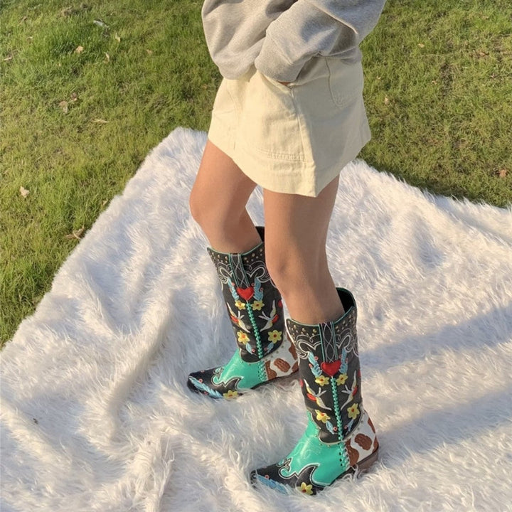 Women's Embroidered Knee-High Western Cowboy Block-Heel Boots