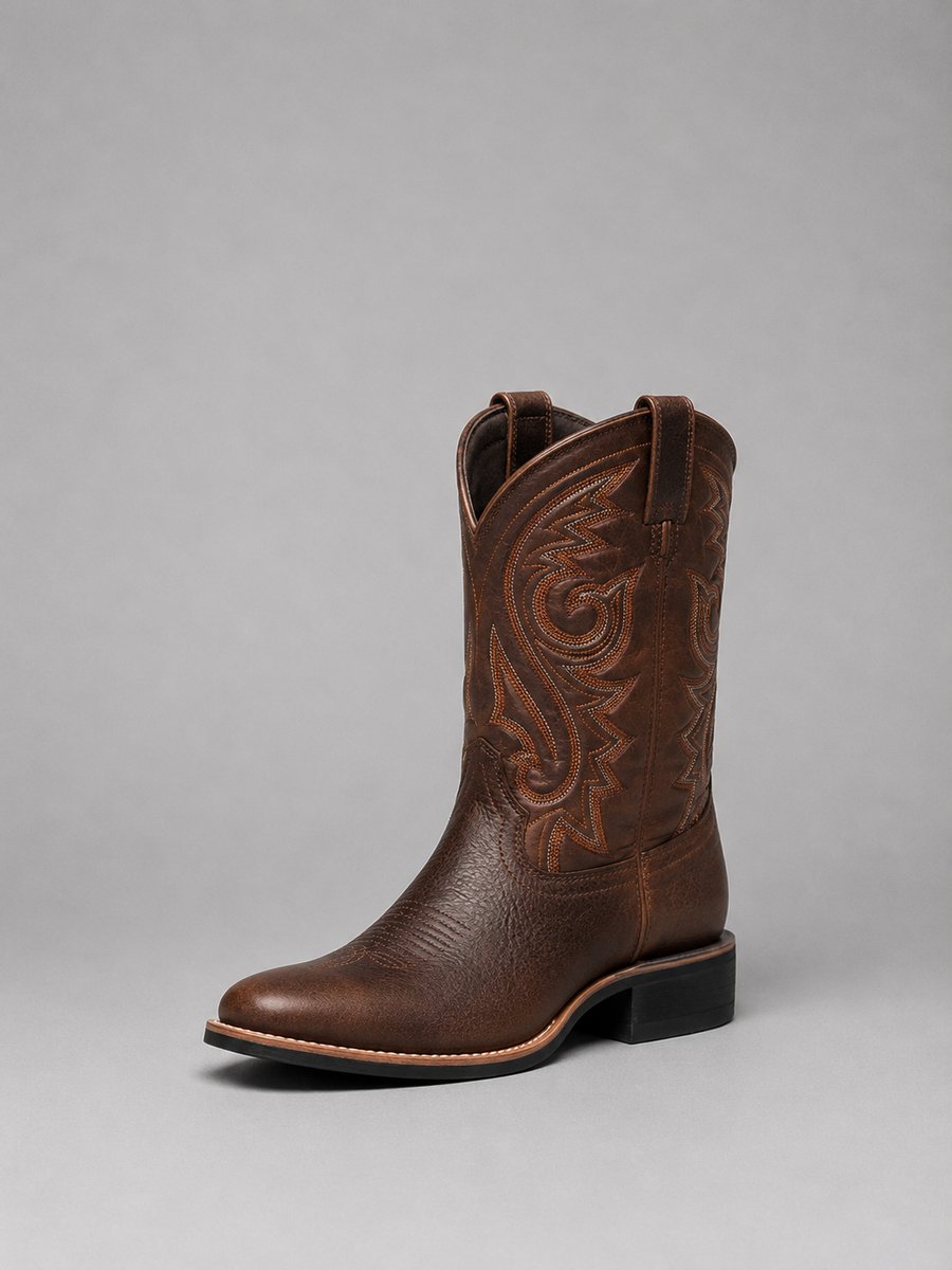 Women's Embroidered Leather Block-Heel Knee-High Cowboy Boots