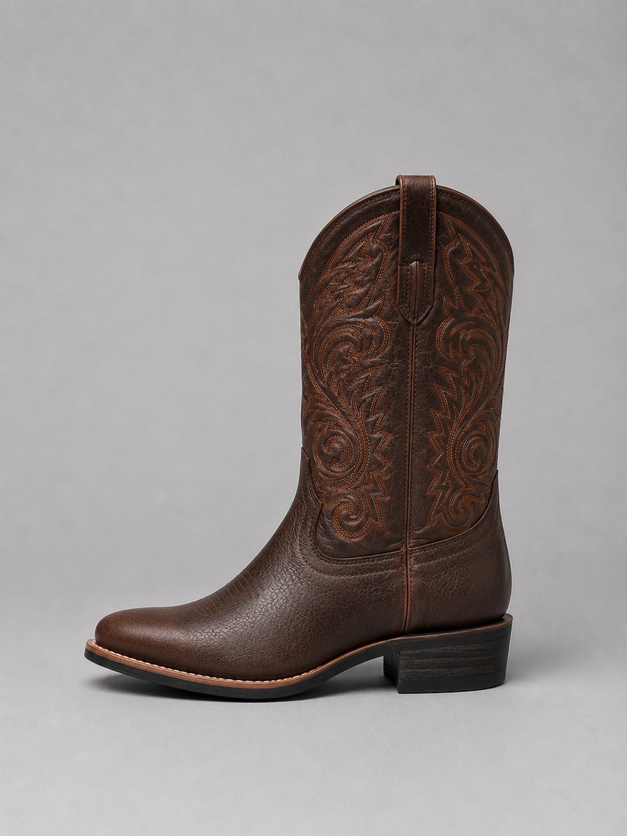 Women's Embroidered Leather Knee-High Block-Heel Cowboy Boots