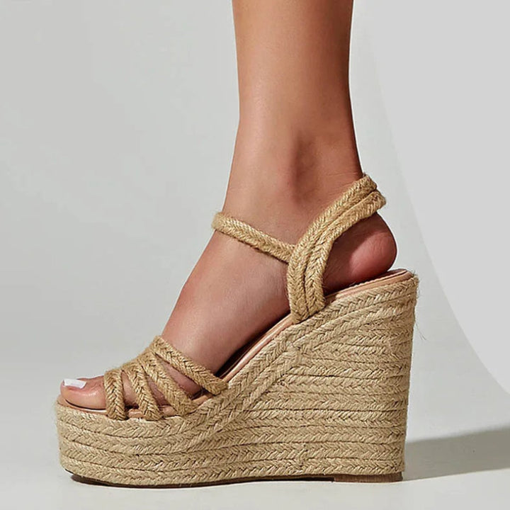Women's Espadrille Wedge Heeled Sandals Ankle Strap Buckle