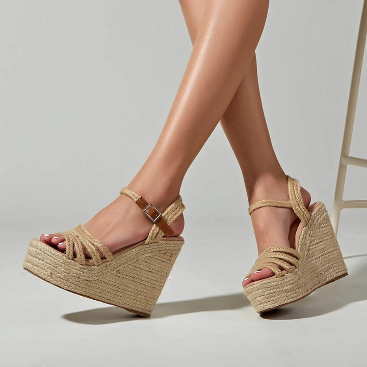 Women's Espadrille Wedge Heeled Sandals Ankle Strap Buckle