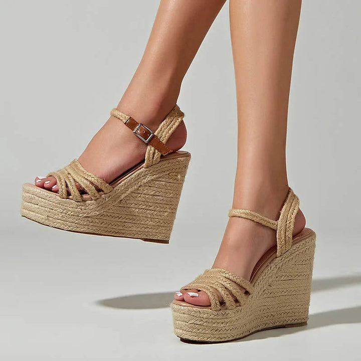 Women's Espadrille Wedge Heeled Sandals Ankle Strap Buckle