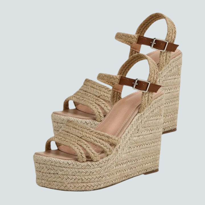 Women's Espadrille Wedge Heeled Sandals Ankle Strap Buckle