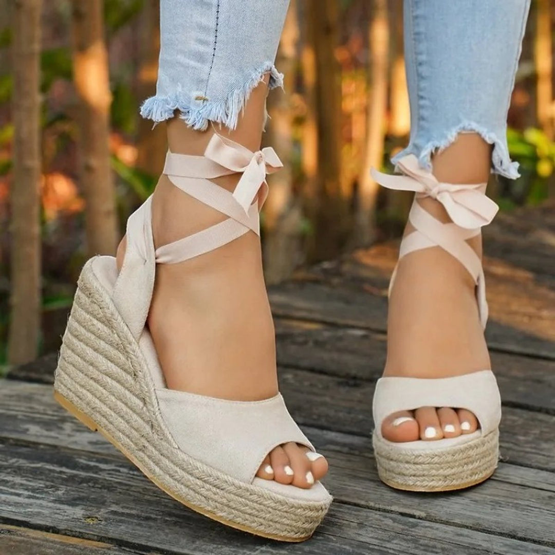 Women's Espadrille Wedge Lace-Up Open Toe Platform Sandals