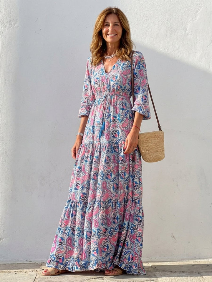 Women's Everyday Boho Paisley V-Neck Long Sleeve Maxi Dress