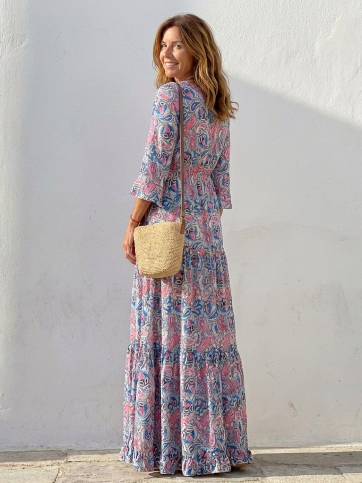 Women's Everyday Boho Paisley V-Neck Long Sleeve Maxi Dress