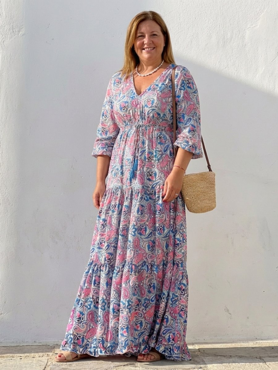 Women's Everyday Boho Paisley V-Neck Long Sleeve Maxi Dress