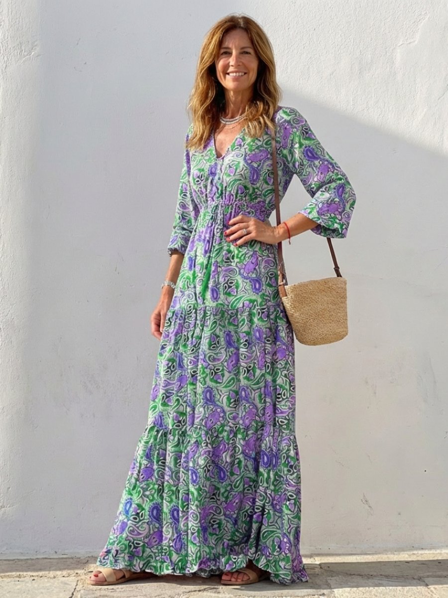 Women's Everyday Boho Paisley V-Neck Long Sleeve Maxi Dress