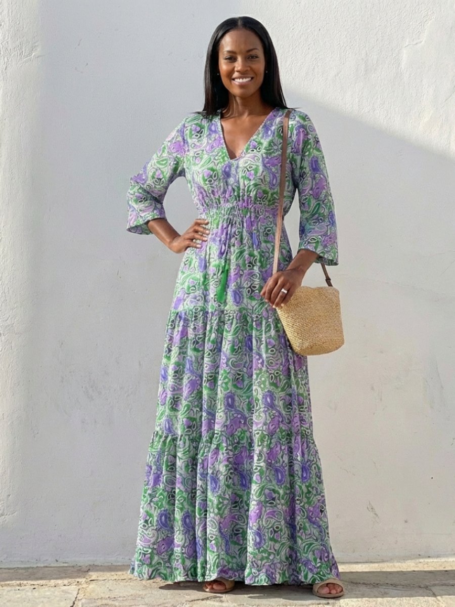 Women's Everyday Boho Paisley V-Neck Long Sleeve Maxi Dress