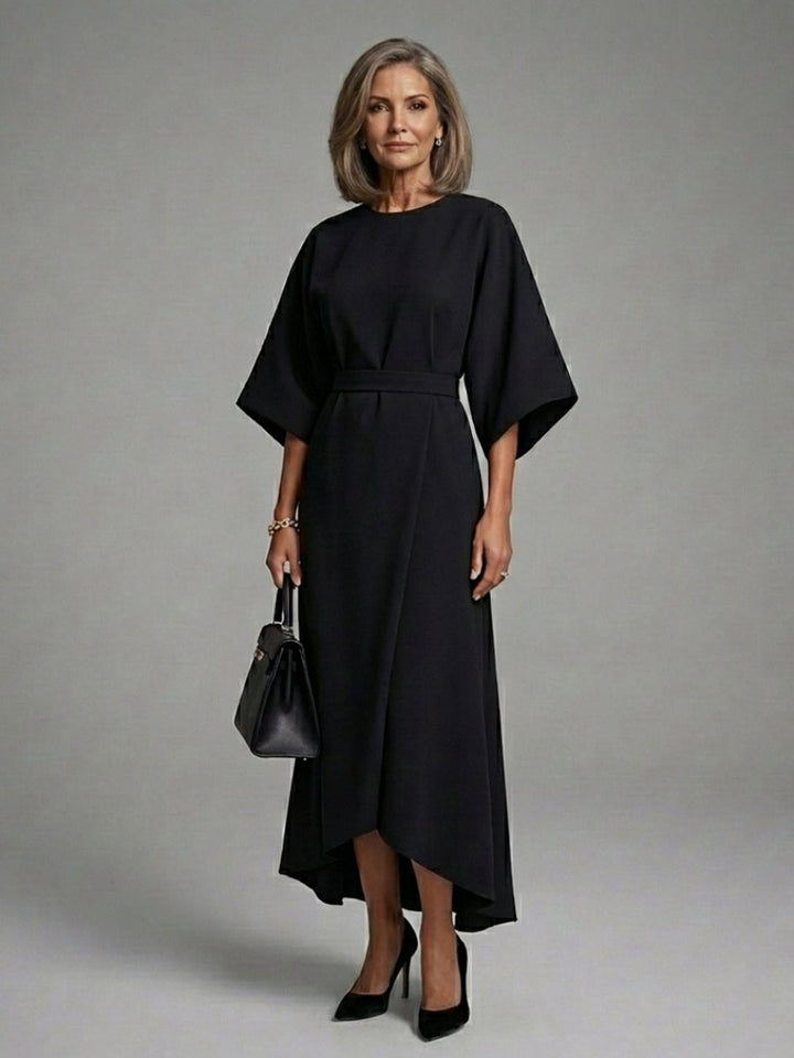 Women's Everyday Cape Sleeve Waist-Defined Asymmetric Midi Party Dress