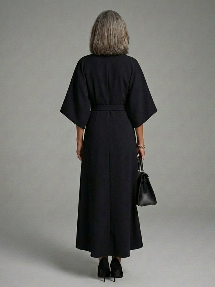 Women's Everyday Cape Sleeve Waist-Defined Asymmetric Midi Party Dress