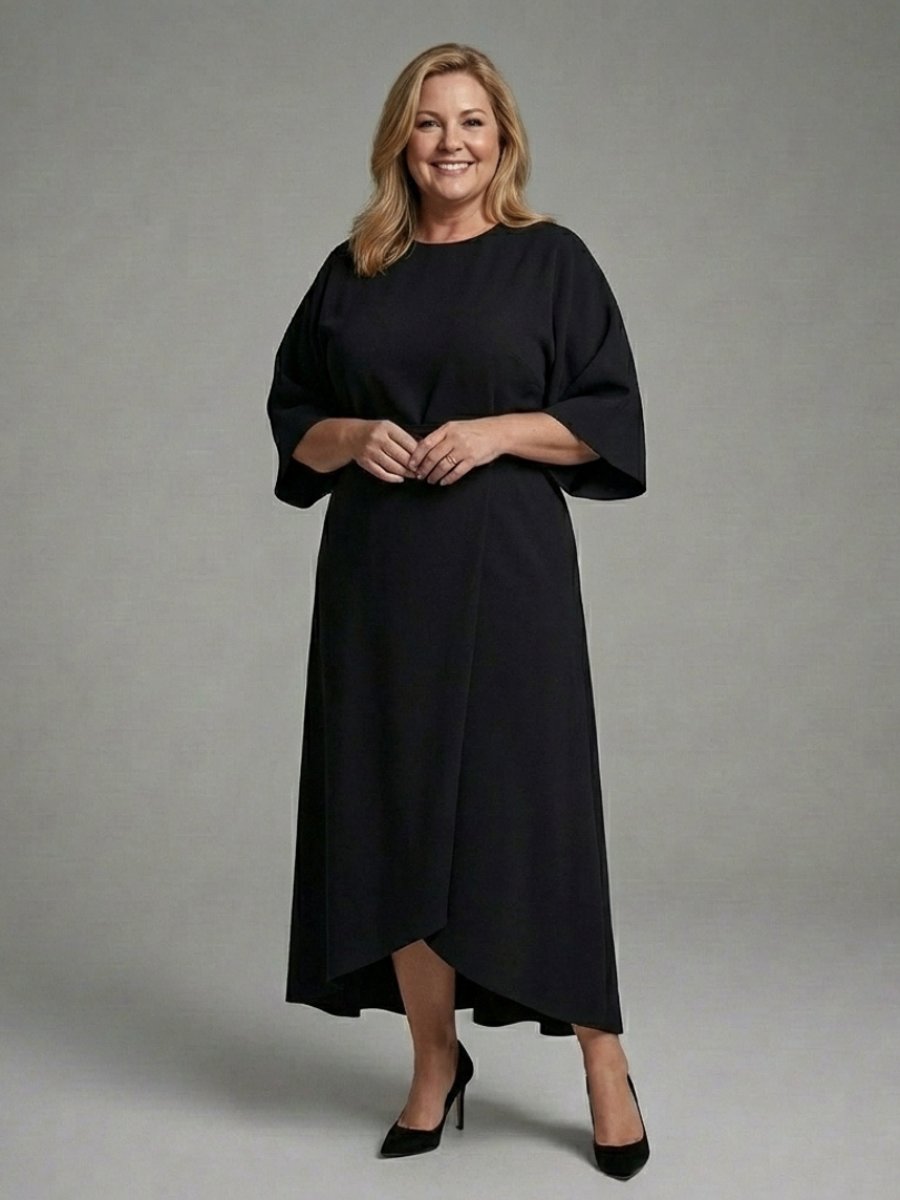 Women's Everyday Cape Sleeve Waist-Defined Asymmetric Midi Party Dress