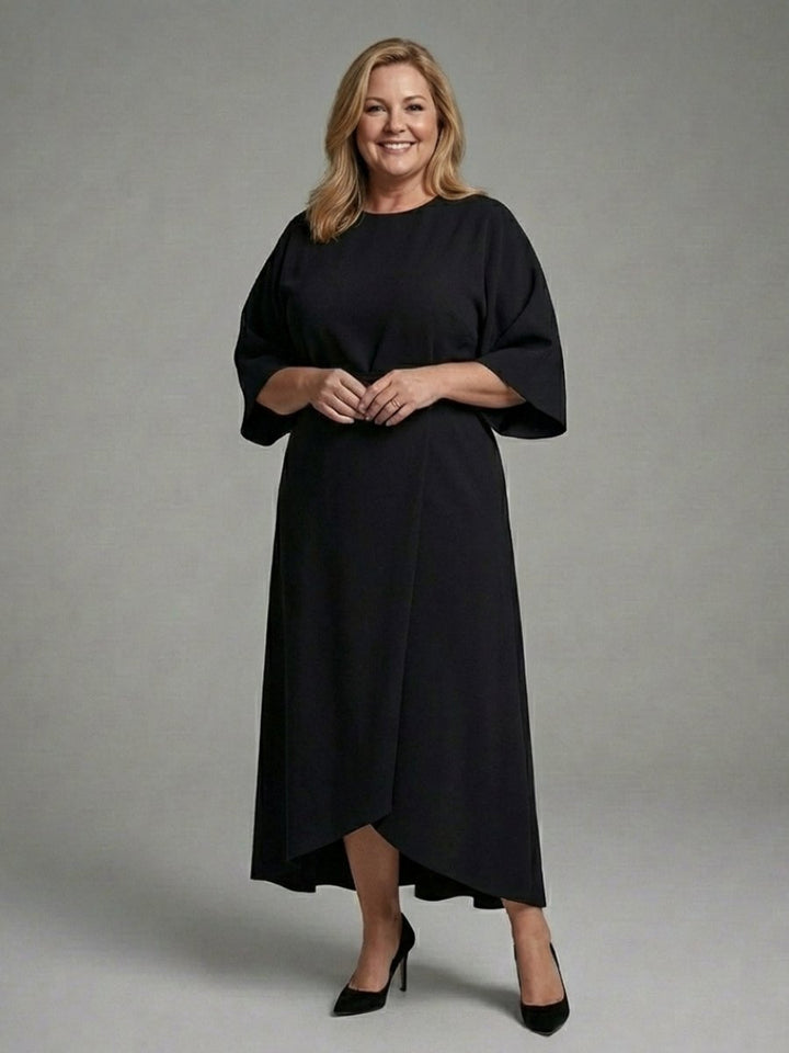 Women's Everyday Cape Sleeve Waist-Defined Asymmetric Midi Party Dress