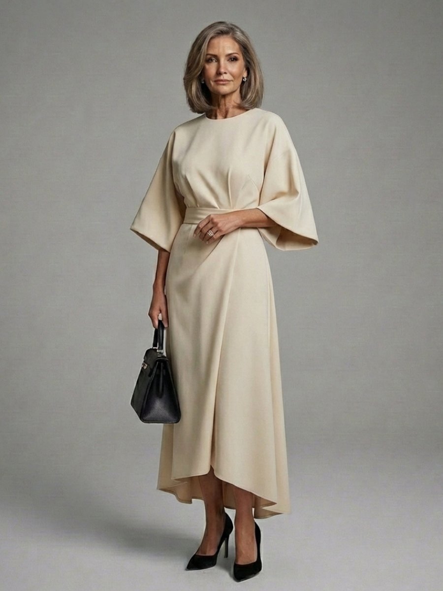 Women's Everyday Cape Sleeve Waist-Defined Asymmetric Midi Party Dress