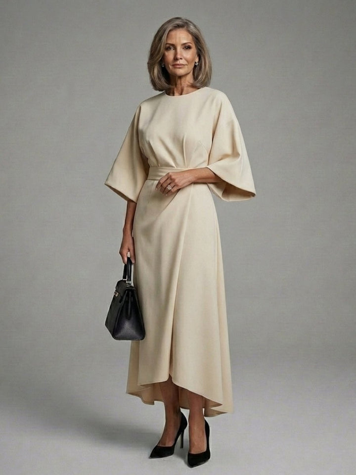 Women's Everyday Cape Sleeve Waist-Defined Asymmetric Midi Party Dress