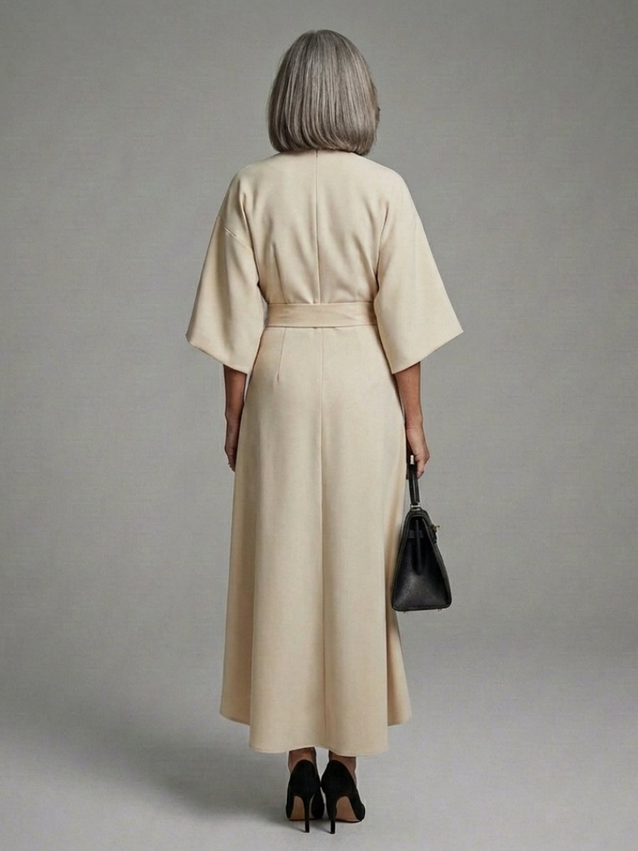 Women's Everyday Cape Sleeve Waist-Defined Asymmetric Midi Party Dress