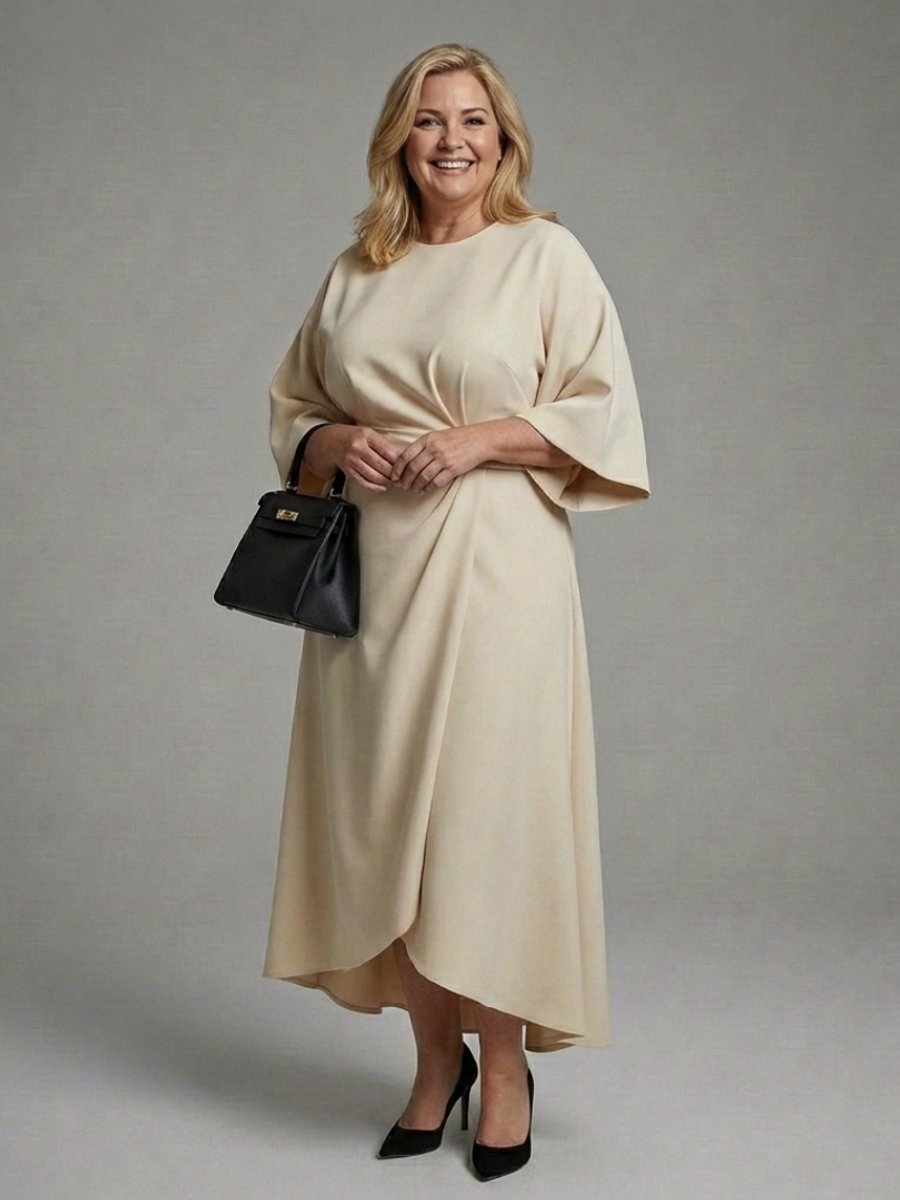 Women's Everyday Cape Sleeve Waist-Defined Asymmetric Midi Party Dress