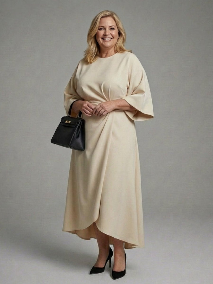Women's Everyday Cape Sleeve Waist-Defined Asymmetric Midi Party Dress