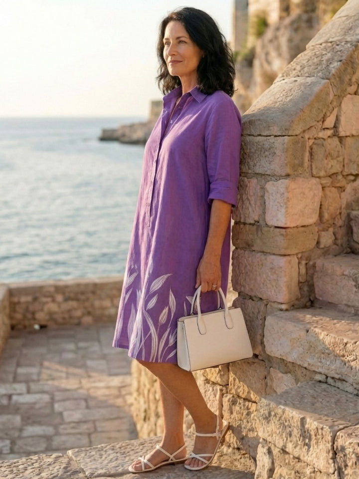 Women's Everyday Day Dress Botanical Print Collared Shirtdress