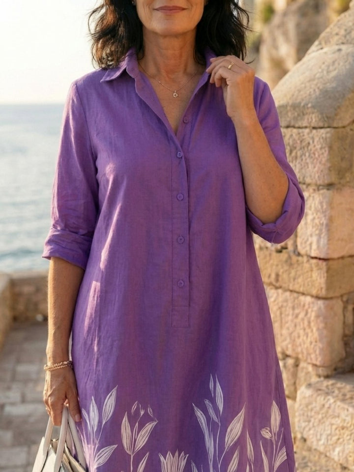 Women's Everyday Day Dress Botanical Print Collared Shirtdress