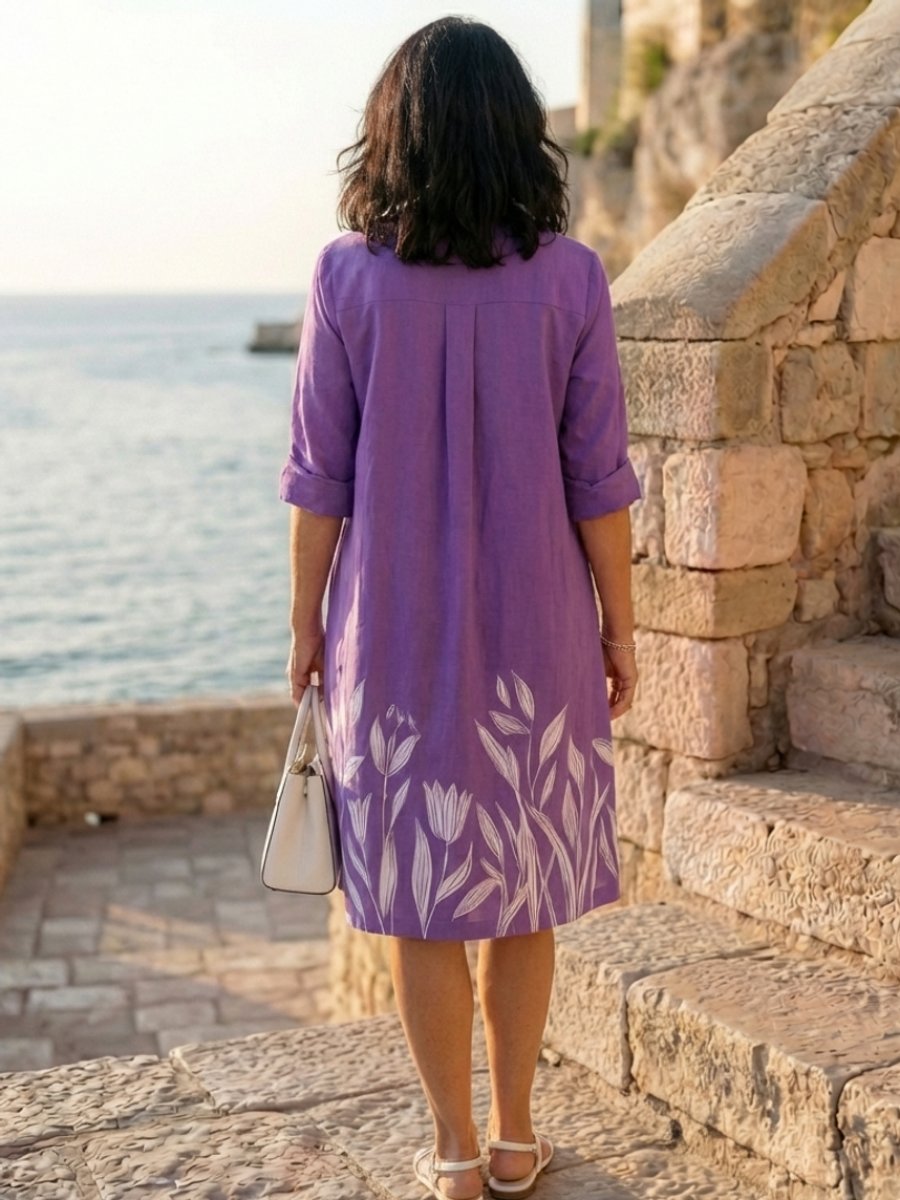 Women's Everyday Day Dress Botanical Print Collared Shirtdress