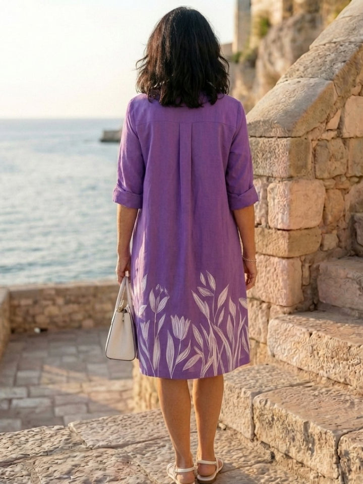 Women's Everyday Day Dress Botanical Print Collared Shirtdress