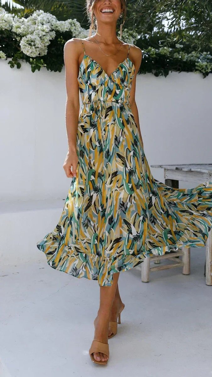 Women's Everyday Day Dress Botanical Print Midi Slip Dress