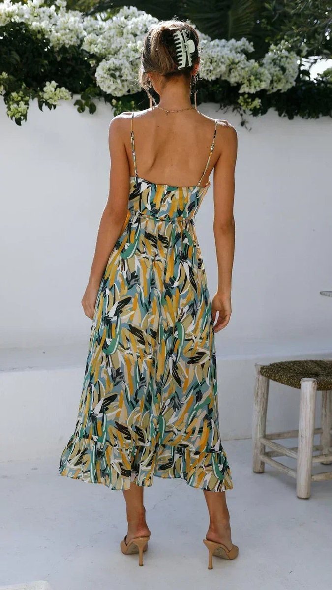 Women's Everyday Day Dress Botanical Print Midi Slip Dress