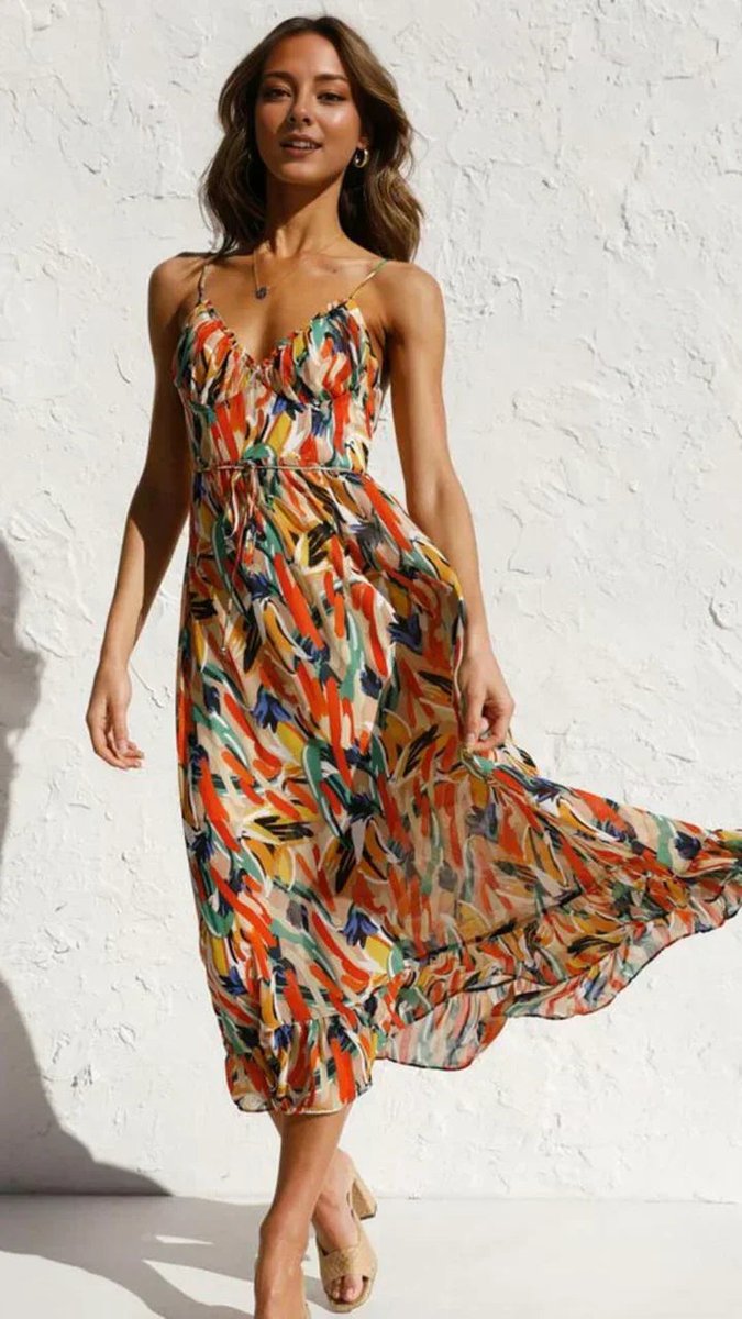Women's Everyday Day Dress Botanical Print Midi Slip Dress