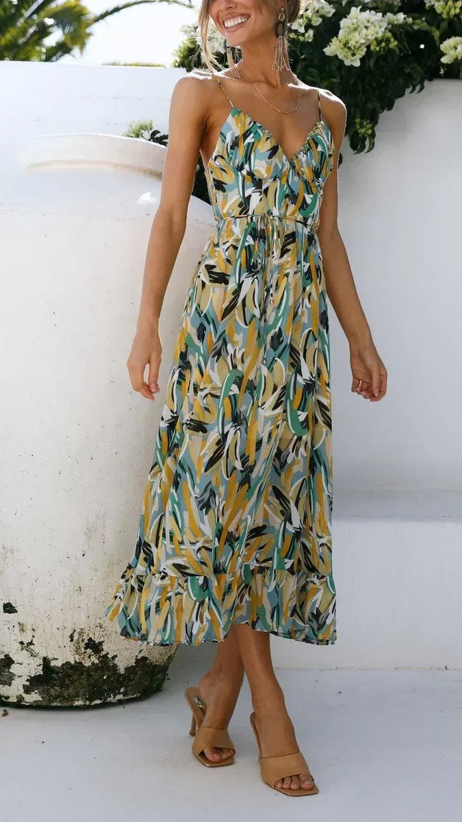 Women's Everyday Day Dress Botanical Print Midi Slip Dress