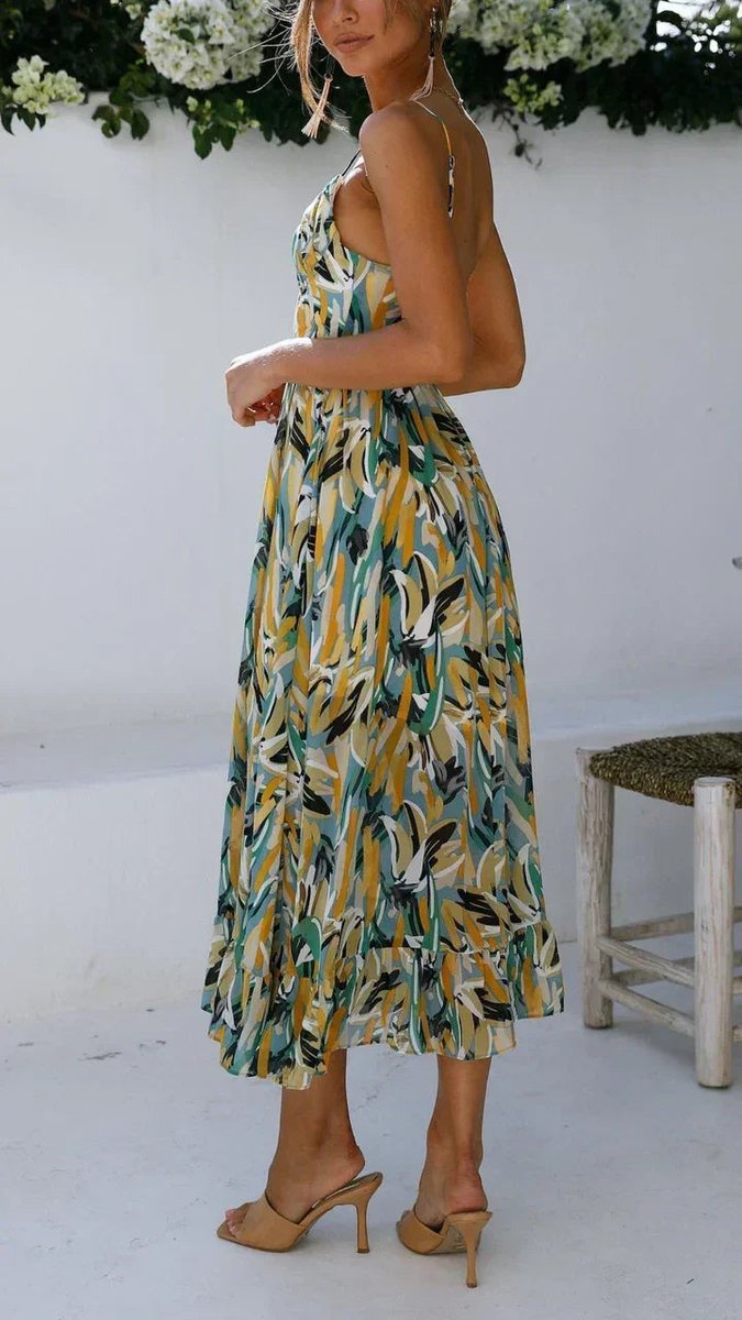 Women's Everyday Day Dress Botanical Print Midi Slip Dress