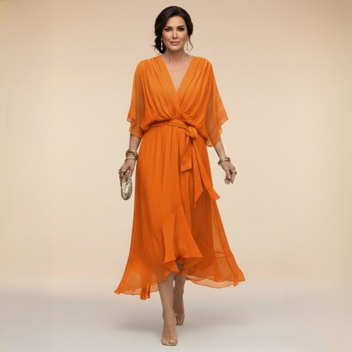 Women's Everyday Day Dress Chiffon V-Neck Belted Midi