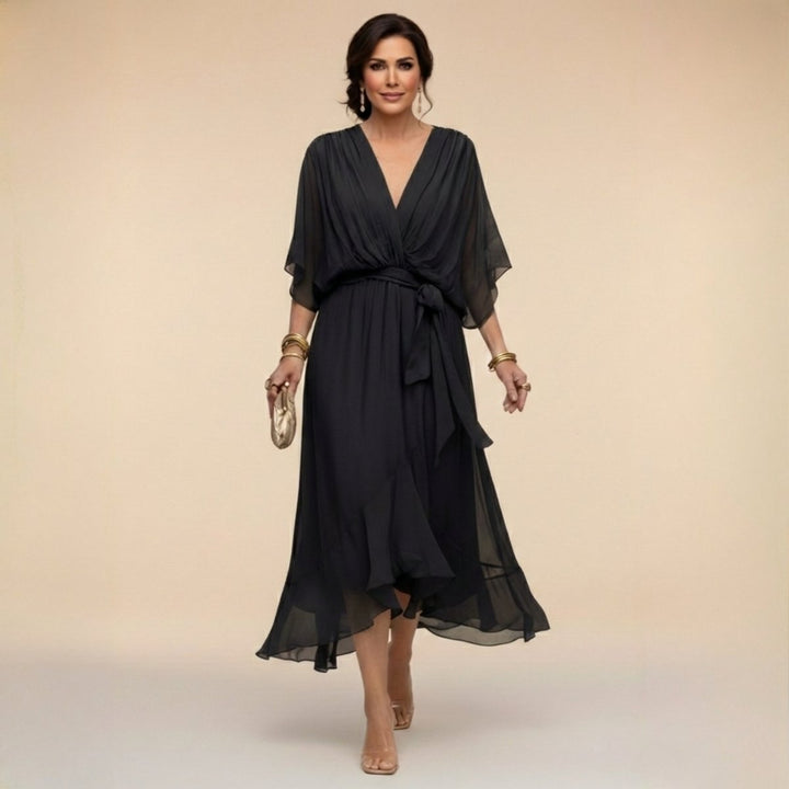 Women's Everyday Day Dress Chiffon V-Neck Belted Midi