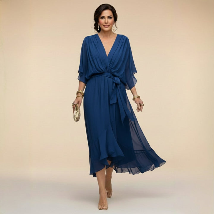 Women's Everyday Day Dress Chiffon V-Neck Belted Midi