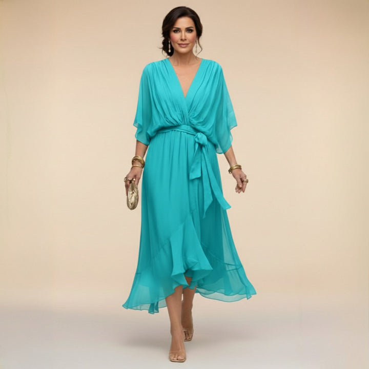 Women's Everyday Day Dress Chiffon V-Neck Belted Midi