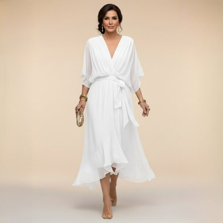 Women's Everyday Day Dress Chiffon V-Neck Belted Midi